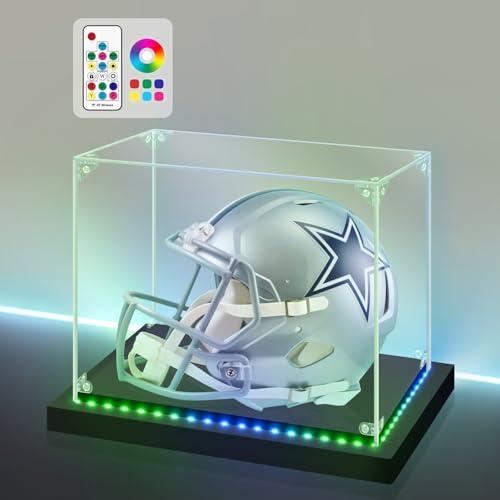 LASOA Acrylic Display Case with RGBW Color Changing LED Light, Clear Display Box for Memoribilia Action Figures, Self-Assembly Dustproof Showcase with Black Base, 15.8x11x11.8inch