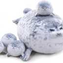Chubby Blob Seal Pillow Cute Seal Plush with 4 Baby Plushies in Her Tummy, Soft Cotton Stuffed Animals Toy Gifts for Kids