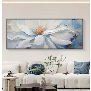 Hand-Painted White Flower Canvas Wall Art for Bedroom.Framed Modern Floral Artwork Ready to Hang for Living Room Large Oil Painting Home Decoration 24x56 inches