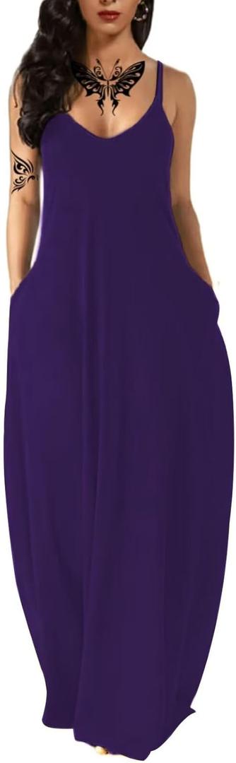 Women's Summer Maxi Dress Long Dress Casual Boho Sleeveless Strap Smocked Tiered Long Beach Sun Dresses (Orange, XXL)