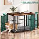 88.6" Large Dog Crate Furniture, Wooden Dog Kennel with Bowls & 3 Doors, Double Crate Furniture TV Stand for Medium Large Dogs, Brown