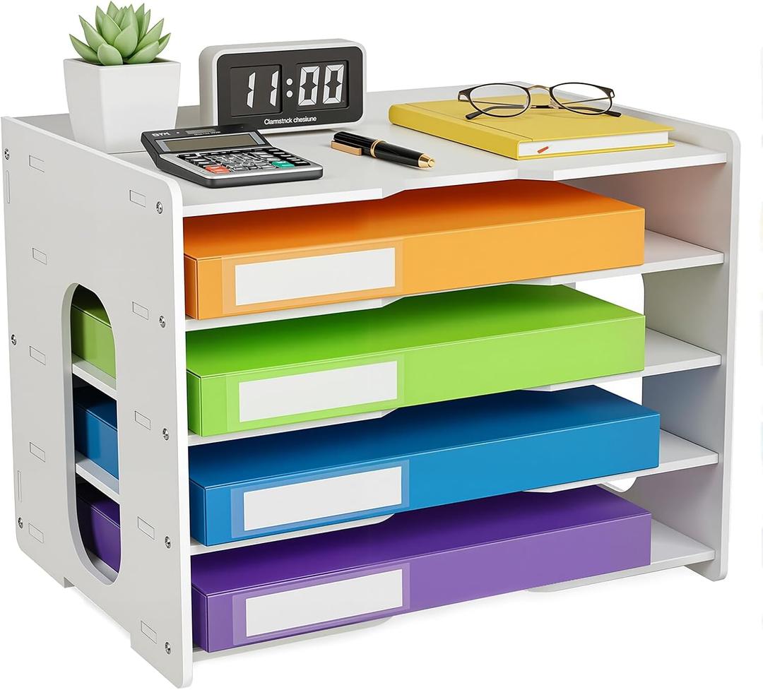 File Organizer Paper Sorter 5 Tier File Desktop Document Holder White Paper Sorter Desk for Office, Home or School (5 Tier File Organizer)