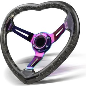 Universal Racing/Golf Steering Wheel, 13.8" 6 Bolts Grip Acrylic Love Steering Wheel For Club Car EZGO RXV & TXT, Yamaha, Precedent Tempo, DS,for Race/Rally/Motorsport/Car (Black)