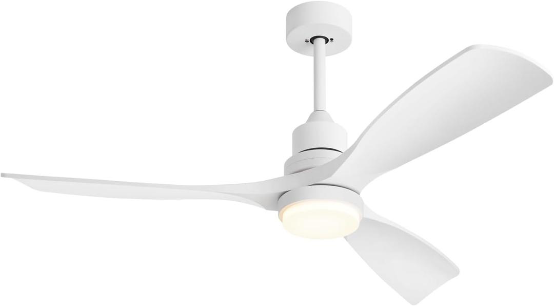 52 Inch Ceiling Fans with Lights Remote, White Ceiling Fans 3-Color Light, Timer, ETL Listed, 3 Downrods, 3 Blades, 6 Speed Modern Fan Quiet Reversible DC Motor for Patio Outdoor,52in,White