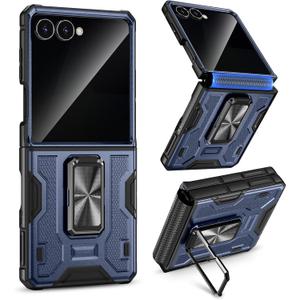 VEGO for Galaxy Z Flip 7 Case [Built-in Privacy Screen Protector][Anti-Peeping][Anti-Scratch][Hinge Protection] Full-Body Protection Ring Kickstand Phone Case for Samsung Galaxy Z Flip 7 5G 2025 -Blue