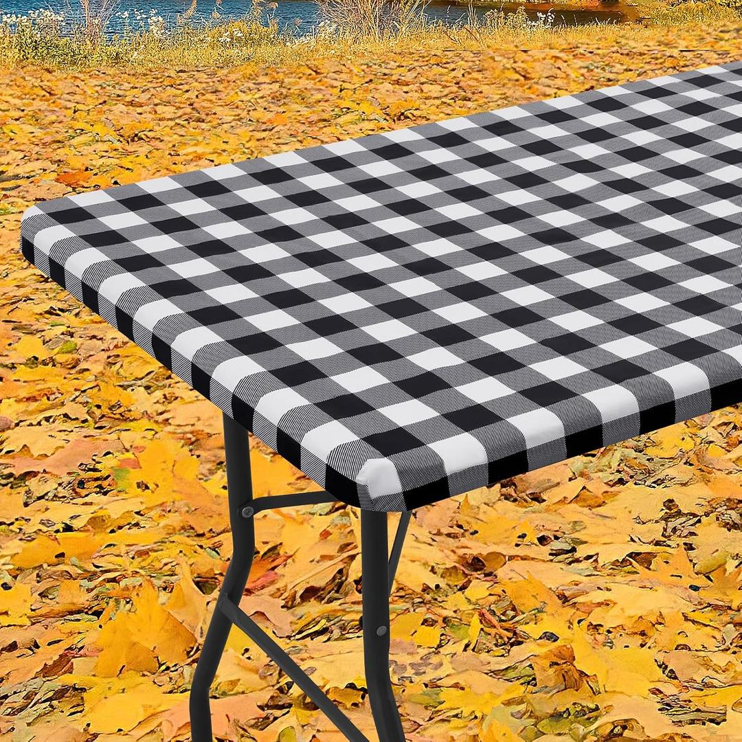 Smiry 5 Foot Picnic Table Cloth, Flannel Backed Fitted Vinyl tablecloths, 60" x 30"