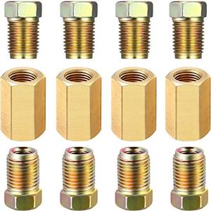 Frienda 3/16 Brake Line Fitting, 12 Pieces 3/8 Inch-24 Threads Brass Brake Line Union Assortment for 3/16 Inch Tube Standard Car Accessories (4 Unions, 8 Nuts)