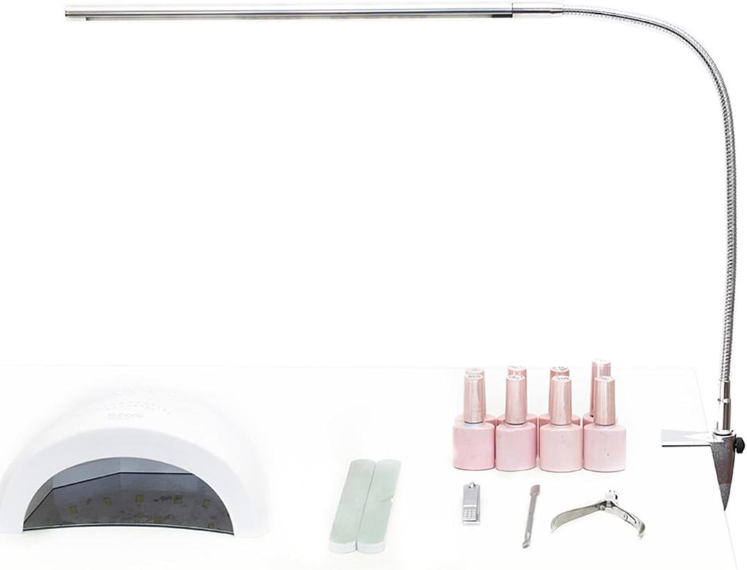 Brokimis Nail Desk Lamp with Clamp, New Upgrade 8-10W Dimmable LED 360 Flexible Gooseneck Nail Tech Table Desk Light for Manicure Reading Eyebrow Tattoo