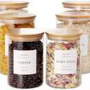 Set of 6 Glass Flour and Sugar jars with 132 Kitchen Pantry Labels - Thicken Large Glass Storage containers with Airtight Bamboo Lid - Glass Rice Canisters for Salt Coffee(100OZ/54OZ/27OZ)