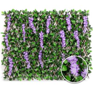 DOEWORKS Expandable Fence Privacy Screen for Balcony Patio Outdoor, 1PC Faux Ivy Fencing Panel for Backdrop Garden Backyard Home Decorations (Purple Wisteria)