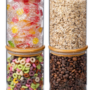 Xoniwis 32oz 4PCS Round Airtight Glass Food Storage Jars, Clear Glass Food Storage Container with Bamboo Lid, Stackable Spice Jar, Kitchen Canister for Sugar, Tea, Coffee bean, Pasta, Oat, Spice