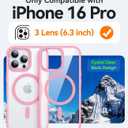 CANSHN Clear Magnetic Compatible with iPhone 16 Pro Case [Compatible with Magsafe] [Not Yellowing] Slim Thin Shockproof Protective Bumper Phone Case Cover 6.3 Inch - Pink