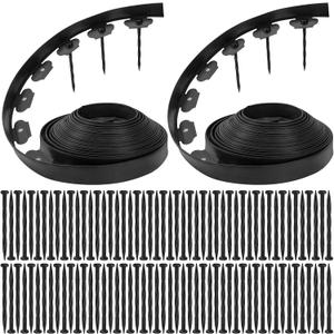 Bonviee 1.5 Inch x 66FT Garden Border Edging Kit with 100 Anchoring Spikes, Flexible Garden Edging for Landscaping, Flower Beds, Lawn, Yard, and Paver Pathways (Black)