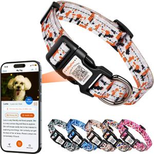 2 x Reflective Dog Collar, Personalized Dog Collars with QR Code Buckle, Soft Nylon Pet Collar Adjustable for Large Dogs, Camo Gray L
