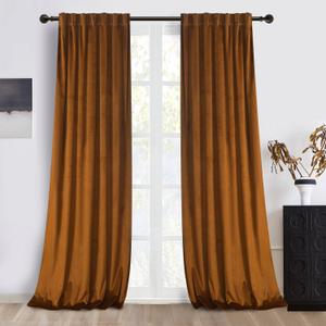 Roslynwood Luxury Soft Brown Velvet Curtains 96 inches Long Back Tab Thermal Insulated Blackout Window Drapes for Living Room/Bedroom/Dining Room, W52 x L96, 2 Panels