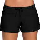 Aleumdr Womens 3" Waistband Swimsuit Bottom Boy Shorts Swimming Panty (Medium, Aa Black2)