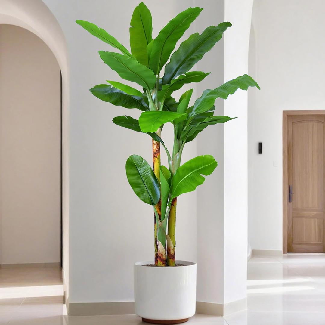 Artificial Banana Tree 7.4ft(88in) Tall Faux Banana Leaf Plant with 16 Leaves, Fake Realistic Tropical Plants Perfect for Home Garden Yard Patio Living Room Decor Indoor (7.4feet,1Pack)