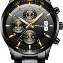 CRRJU Men's Fashion Stainless Steel Watches Date Waterproof Chronograph Wristwatches,Black Steel Band Waterproof Quartz Watch for Men