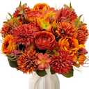 3 Bundles Fall Artificial Flowers Bouquet Fake Peony Silk Chrysanthemums Autumn Faux Floral Arrangements for Home Decor Indoor Living Room Kitchen Table Centerpieces Decoration (Burnt Orange)