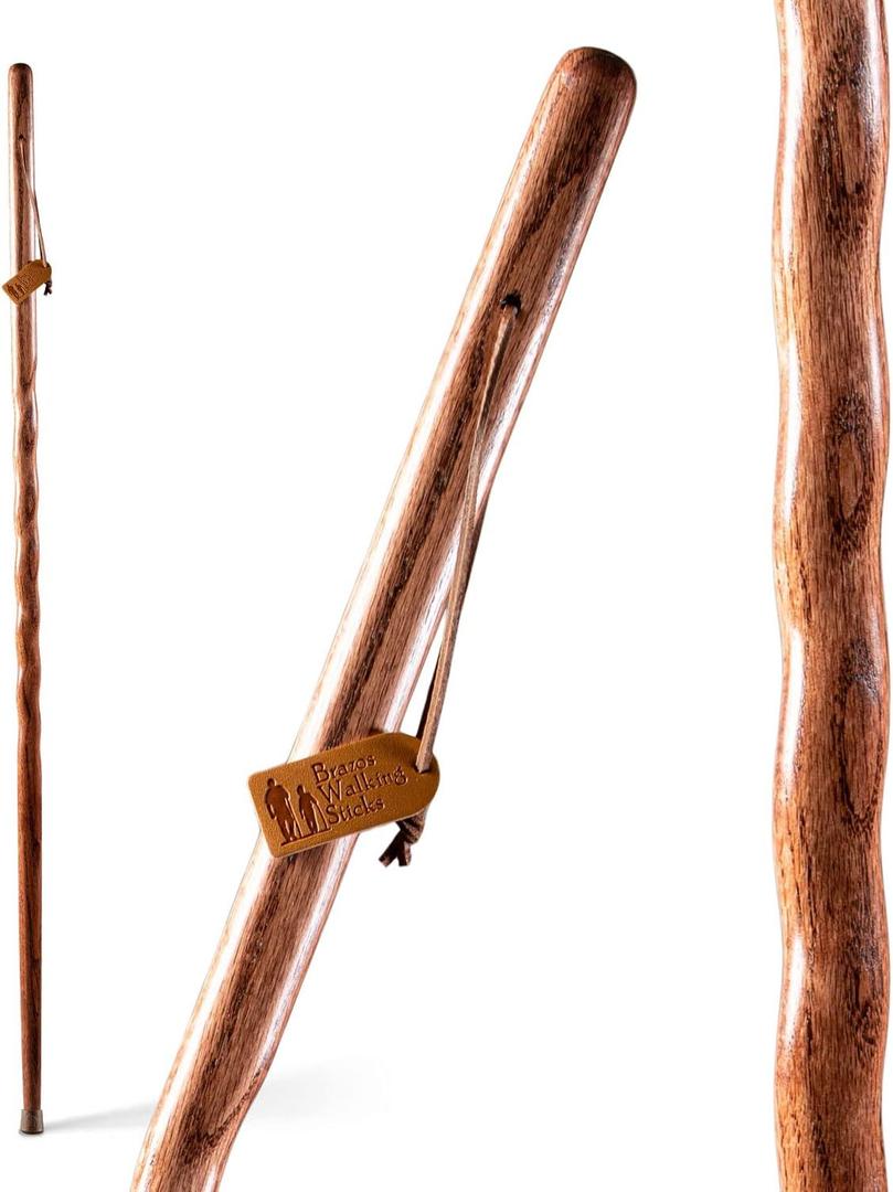 Brazos Handcrafted Wood Walking Stick, Twisted Oak, Backpacker Style Handle, for Men & Women, Made in The USA, 58 Inch