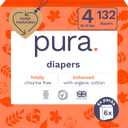 Pura Sensitive Skin Baby Diapers | Size 4 (18-31 lbs) | Hypoallergenic, Totally Chlorine Free, Fragrance Free, Up to 12-Hour Leak Protection | 6 Packs of 22 (132 Diapers)