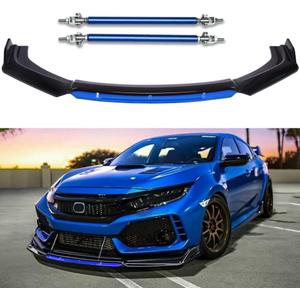 4PCS Universal Car Front Bumper Lip Body Kit Splitter Spoiler Diffuser Protector with Adjustable 8"-11" Support Splitter Rods (Blue) - Gloss Black,Blue Tongue (8"-11" Blue Rod)