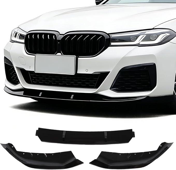 KHK Front Bumper Lip Compatible with BMW 2021-2023 5-Series G30 Facelift with M-Sport Bumper, Glossy Black Car Front Lip Bumper Air Splitter