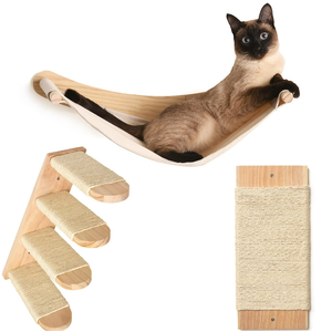 Chasing Tails Cat Wall Shelves - Four Step Cat Shelf with Scratch Board, Mounted Cat Shelves, Sturdy Cat Wall Furniture for Indoor Cats, Kittens - Extra Cat Wall Hammock Cover Included