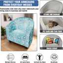 Club Chair Slipcover Printed 2 Piece Round Barrel Chair Cover Tub Armchair Covers with Elastic Bottom Chair Coverings Furniture Protector for Bar Counter (Flower Shadow+lake Blue)