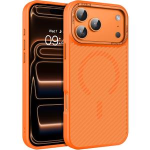 BENTOBEN Carbon Fiber for iPhone 17 Pro Max Case 2025 [Compatible with MagSafe] Magnetic Phone Case iPhone 17 Pro Max 6.9" Slim Thin Smooth Bumper with Drop Protection Women Men Cover, Cosmic Orange