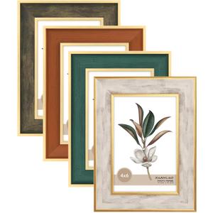 XUANLUO 4 Pack Picture Frames Farmhouse Rustic Picture Frame Sets with Distressed Wood Grain,Display Pictures Tabletop or Wall Decor (Mix Color, 4x6 