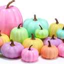 16 Pcs Thanksgiving Fake Pumpkins Fall Decor Colorful Foam Artificial Pumpkin Fall Party Decorations Harvest Assorted Size Faux Foam Decor for Thanksgiving Autumn Halloween Party(Pastel Color)