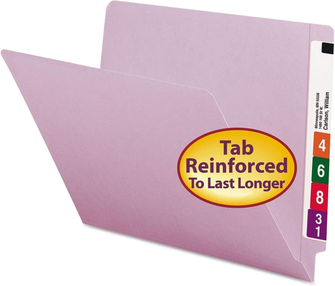 Smead End Tab File Folder, Shelf-Master Reinforced Straight-Cut Tab, Letter Size, Lavender, 100 Per Box (25410)