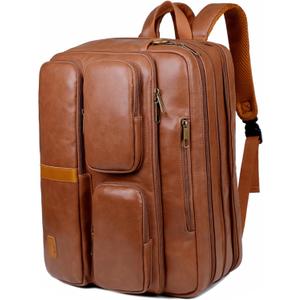 Baosha Vegan Leather Laptop Briefcase Backpack Hybrid Large 17 inch Laptop bag Travel Carry on Backpack (Brown)