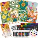 Cholemy 36 Pcs Paint and Sip Kit for Adults 8''x10'' Pre Drawn Canvas for Painting DIY Afro Acrylic Painting Kit Wood Easel Brushes Date Night Bulk for Mother's Day Party Gifts(Flowering)