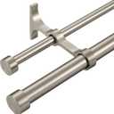 Double Curtain Rods with Aluminum End Cap and Full Surround Brackets,1-Inches Front and 5/8 Inches Back Adjustable Double Window Drapery Rod for Sheer and Blackout Curtains, 72-144" ,Brushed Nickel