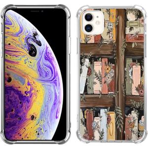 Bookshelf Garden Art Case Compatible with iPhone 12/12 Pro,Wooden Bookshelf Floral Phone Case for Girl Women Men,Unique Soft TPU Bumper Case Cover
