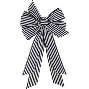 Large Christmas Black and White Striped Ribbon Bow 20 x 11 Inch Farmhouse Stripes Wreath Bows for Christmas Door Wreath Home Decorations Tree Topper Party (BW-Striped)