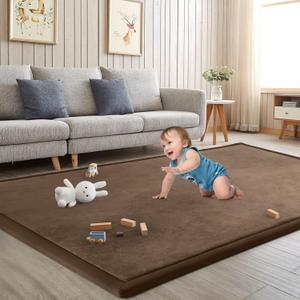 Baby Play Mat for Floor Nursery Rug Muscle Mat Area Rug Playroom Rug 59"x59" Playpen Mat Memory Foam 1.3" Thick Crawling Mat for Babies,Toddlers, Infants, Kids,Chestnut