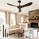 Smart Ceiling Fan no Light, 52 Inch Outdoor Ceiling Fan Without Light, Compatible with Alexa/Google/App, 3 Solid Wood Blades, Modern Wood Fan for Patio, Bedroom, Living Room,Dark Walnut