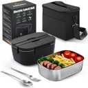 Heated Lunch Box,120W Electric Lunch Box for Adults with 1.5L 304 Stainless Steel Container, 12V/24V/110V Lonchera Elctrica Porttil for Travel,Work,Car,Truck (Pure Black, 1.5L)