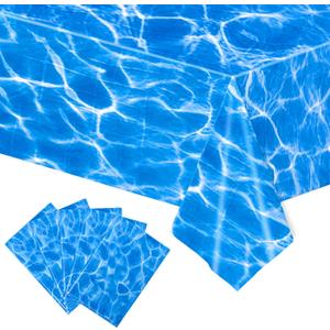 Kesfey 8 Packs Ocean Wave Tablecloth 54 x 108 Inch Water Print Plastic Table Cloths Waterproof Ocean Party Table Covers with Sea Background for Beach Birthday Party Decoration Wallpaper Supplies