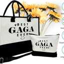 Gift for Best Gaga Ever - Canvas Beach Tote for Women With Inner Pocket & Make Up Bag - Birthday, Mother's Day, Novelty Present for Grandparents (Black)