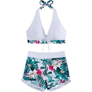SHENHE Women's Summer 2 Piece Swimsuit Bikini Set Halter Tropical Bathing Suit Swimwear (Medium, White)