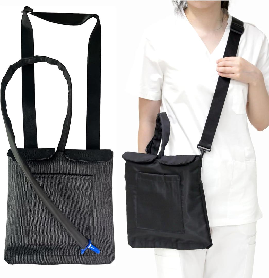 Urine Drainage Bag Holder with Update Catheter Pipe Cover and Adjustable Shoulder Straps, Catheter Bag Covers Front and Back with Catheter Bags - Crossbody or Hangs (Black)
