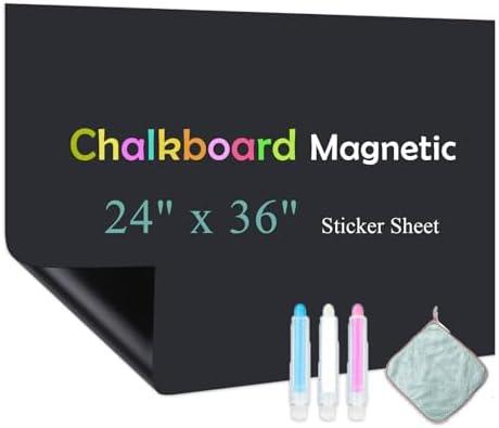 Qiytecno Chalk Board Contact Paper with Adhesive, 24" x 36" Magnetic Chalkboards for Wall, Wallpaper Sheets for Office for School and Kids, Includes Liquid Chalks Markers and Dishcloth and Magnet