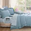 BLOOMHAVEN King Comforter Set - 7 Pieces Ruffle Blue Bedding Sets, Shabby Chic Farmhouse Bed in a Bag King with Ruffle Comforter, Floral Sheets, Pillowcases & Shams