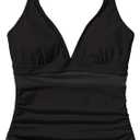RXRXCOCO Womens One Piece Swimsuits Tummy Control Bathing Suit Drawstring Halter Mesh Swimdress (Large, 023# Black)