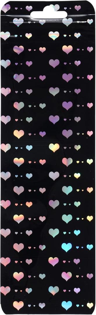 Quotidian Heat Sealable Holographic Black Heart Zip Storage Bags 2.1" x 7.3" (5.4 x 18.5cm) Pack of 100  Resealable Pouches for Lip Gloss Tube, Stick, and Toothbrush