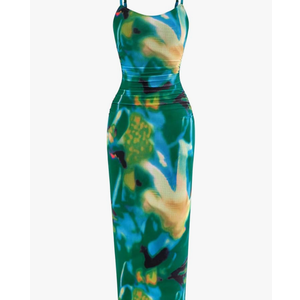 PRETTYGARDEN Summer Wedding Guest Dresses for Women 2025 Spaghetti Strap Mesh Bodycon Beach Floral Maxi Long Dresses XXL